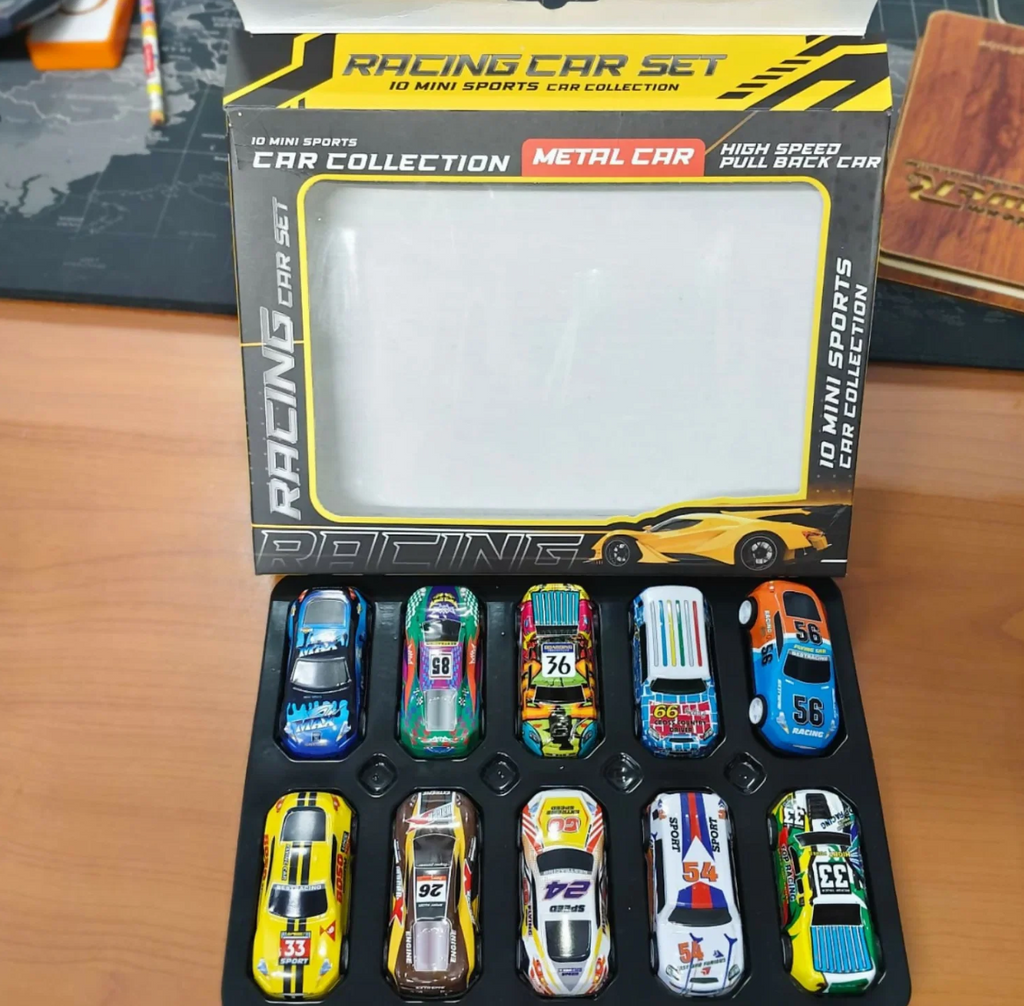 Metal Racing Cars Set – 10-Piece Pull-Back Toy Cars