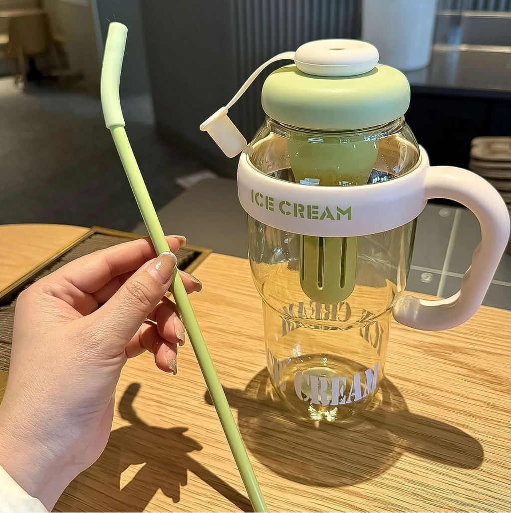 Ice Cream Water Bottle – 1300ML Leakproof Sipper with Straw